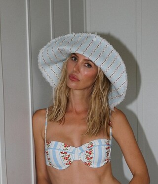 x Cyd Morris The Leo Stripe Print Front Snap Brim Floppy Linen Hat | Dillard's