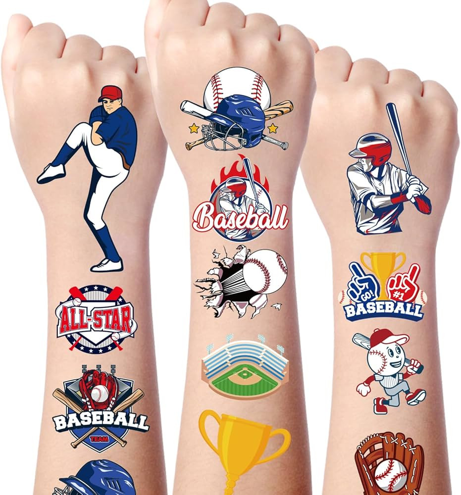 Gameza Baseball Temporary Tattoos - 200+ Baseball Tattoos Baseball Birthday Party Favors Decorati... | Amazon (US)