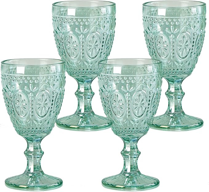 Green Wine Glasses set of 4, Green Goblets, Vintage Drinking Glassware, Colored Glassware Set for... | Amazon (US)