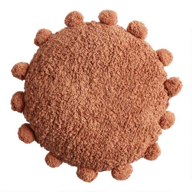 Round Rust Pom Pom Throw Pillow | World Market