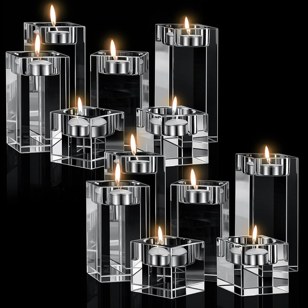 6 Pcs Crystal Candle Holders Clear Tea Light Candle Holders Square Candle Stand Glass Votive Cand... | Amazon (US)