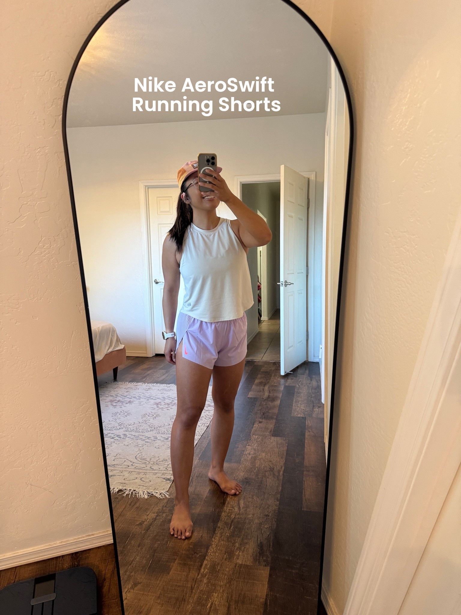 My favorite pair of running shorts are the Nike AeroSwift 3” mid rise. They hit at belly button level, are brief lined, and include 3 pockets that are great for storing running gels. The high side splits allows  for non restricted movement while running! 💜

#LTKmomlife #LTKActive #LTKPetite