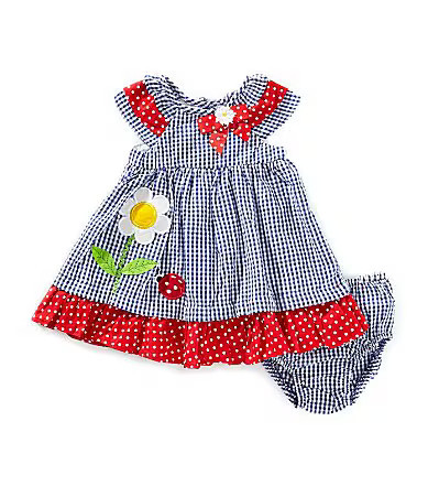 Rare Editions Baby Girls Sleeveless Mixed-Media Ladybug-Appliqued Seersucker Fit-And-Flare Dress - 12 Month | Dillard's