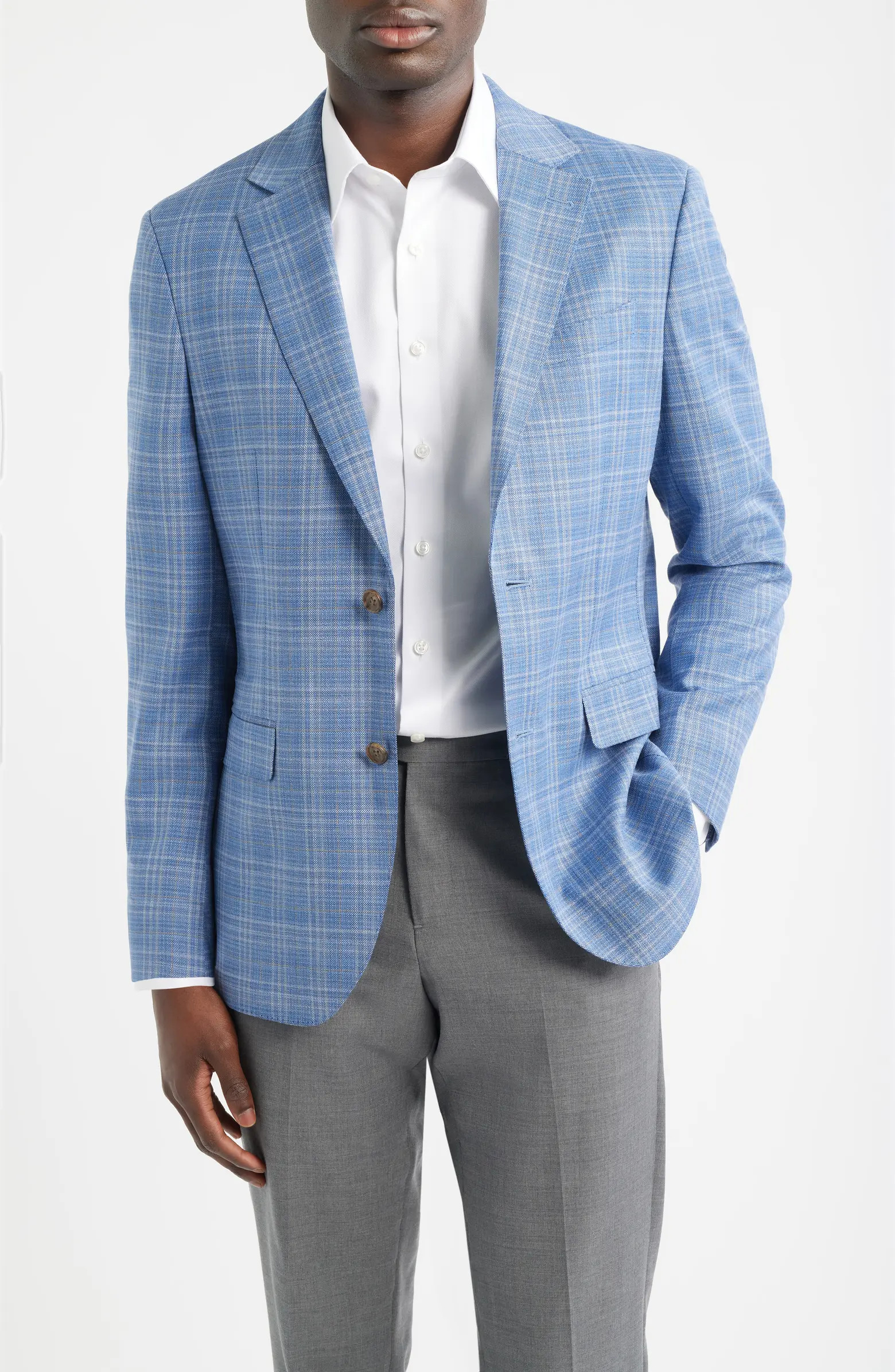 Henrik Trim Fit Light Blue Plaid Wool Sport Coat | Nordstrom