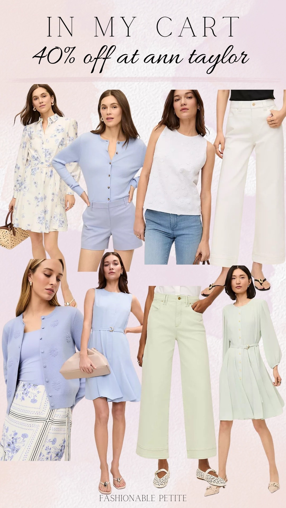 In my cart for spring from Ann Taylor! Lots of light, airy dresses and cropped wide leg jeans.

Spring outfit, petite, white jeans, pastel, spring dresses 

#LTKPetite #LTKSaleAlert