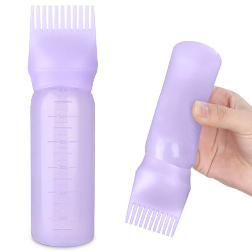 FXSPLCZ Root Comb Applicator Bottle Oil Applicator for Hair Dye Hair Oiling Bottle with Graduated Scale, 6 Ounce (Purple) | Amazon (US)