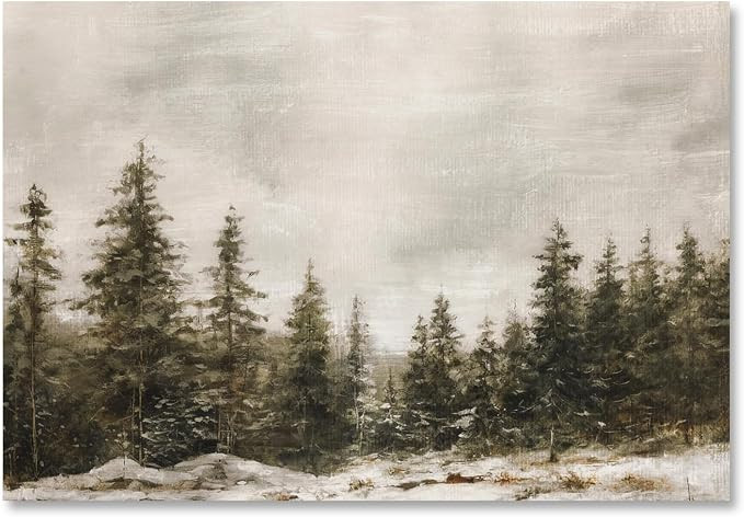 Vintage Winter Pine Trees Forest Poster Christmas Wall Art Snowy Landscape Oil Painting Tranquil ... | Amazon (US)