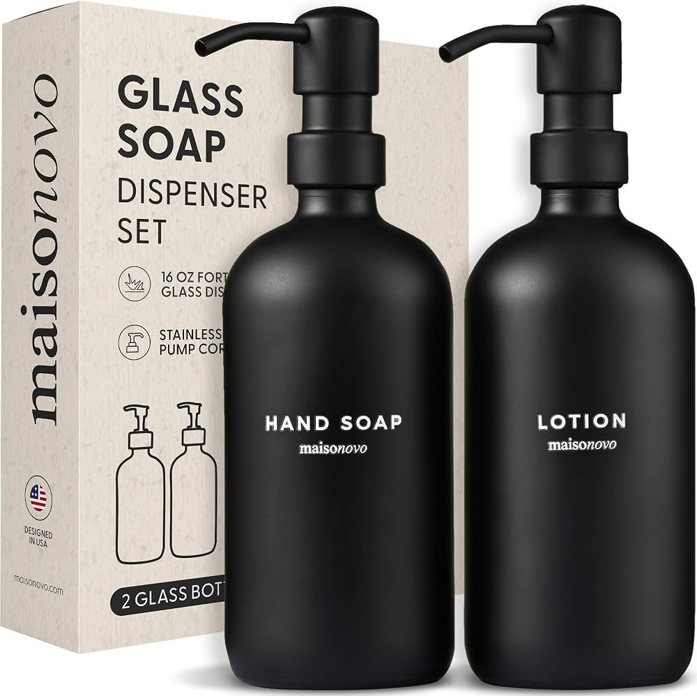 MaisoNovo Soap Dispenser 2-Piece Set | 16.9oz Black Bottles with Black Stainless Steel Pumps | Amazon (US)