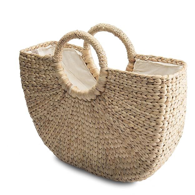Natural Chic Hand Woven Round Handle Handbags Water Hyacinth Handmade Summer Bag | Amazon (US)