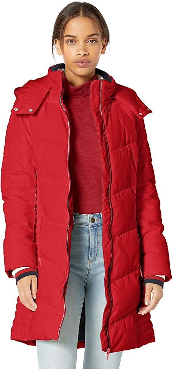 Tommy Hilfiger womens Midlength Chevron Quilted Hooded Puffer Jacket | Amazon (US)