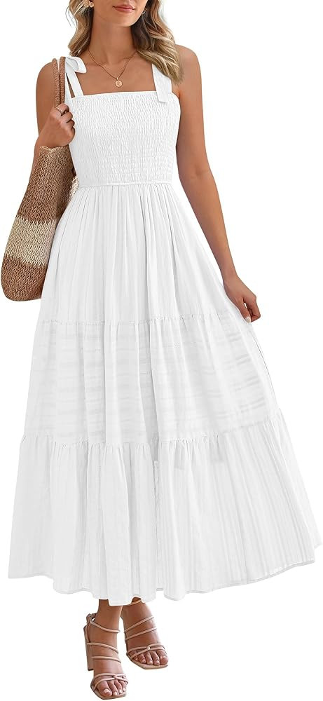 BTFBM Boho Maxi Dress Sleeveless Summer Dresses for Women 2026 Beach Vacation Smocked A Line Casu... | Amazon (US)