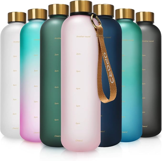 Opard 1 Litre Motivational Water Bottle with Time Markings to Drink, Reusable Plastic Bottle with... | Amazon (UK)