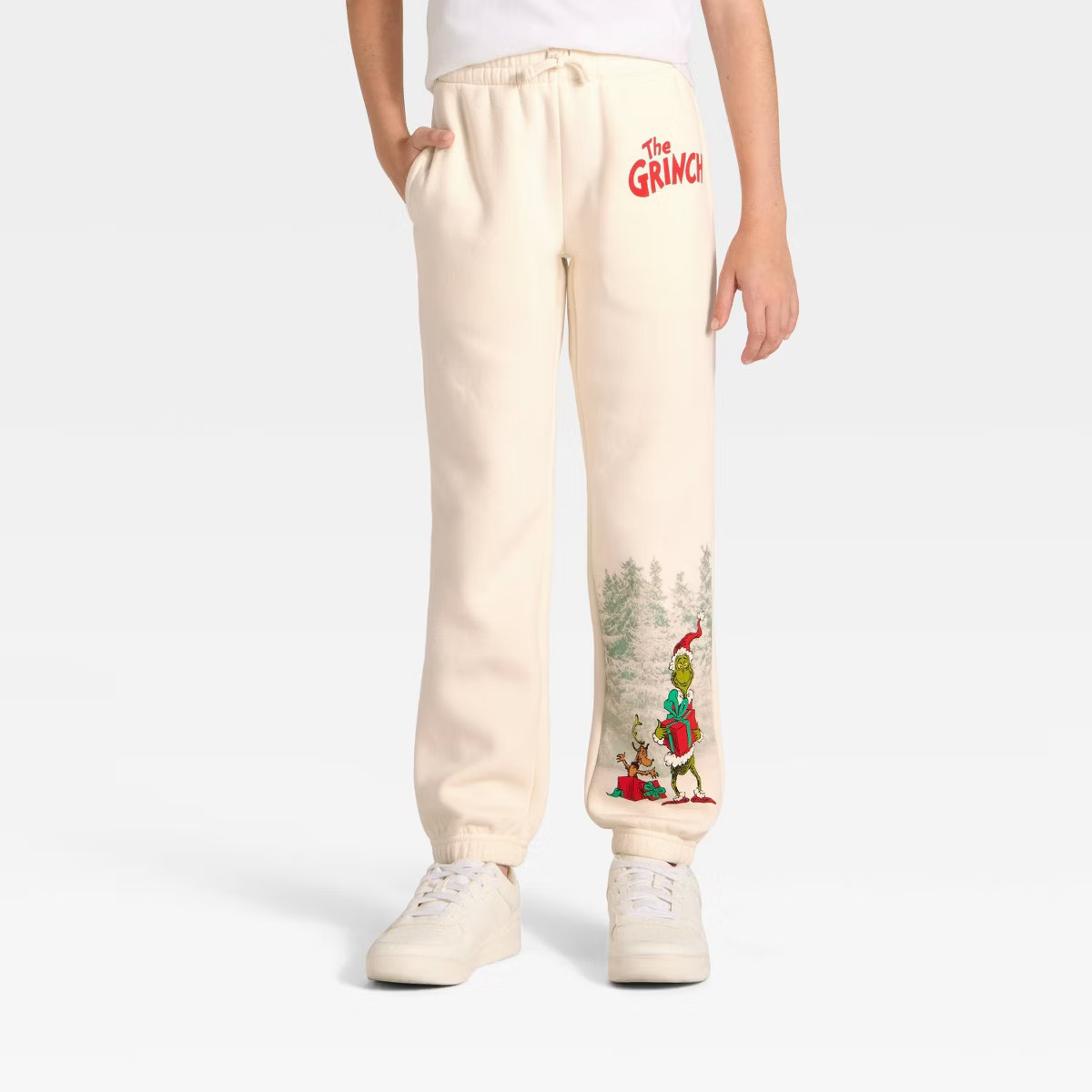 Kids' Dr. Seuss The Grinch Fleece Sweatpants - Cream | Target