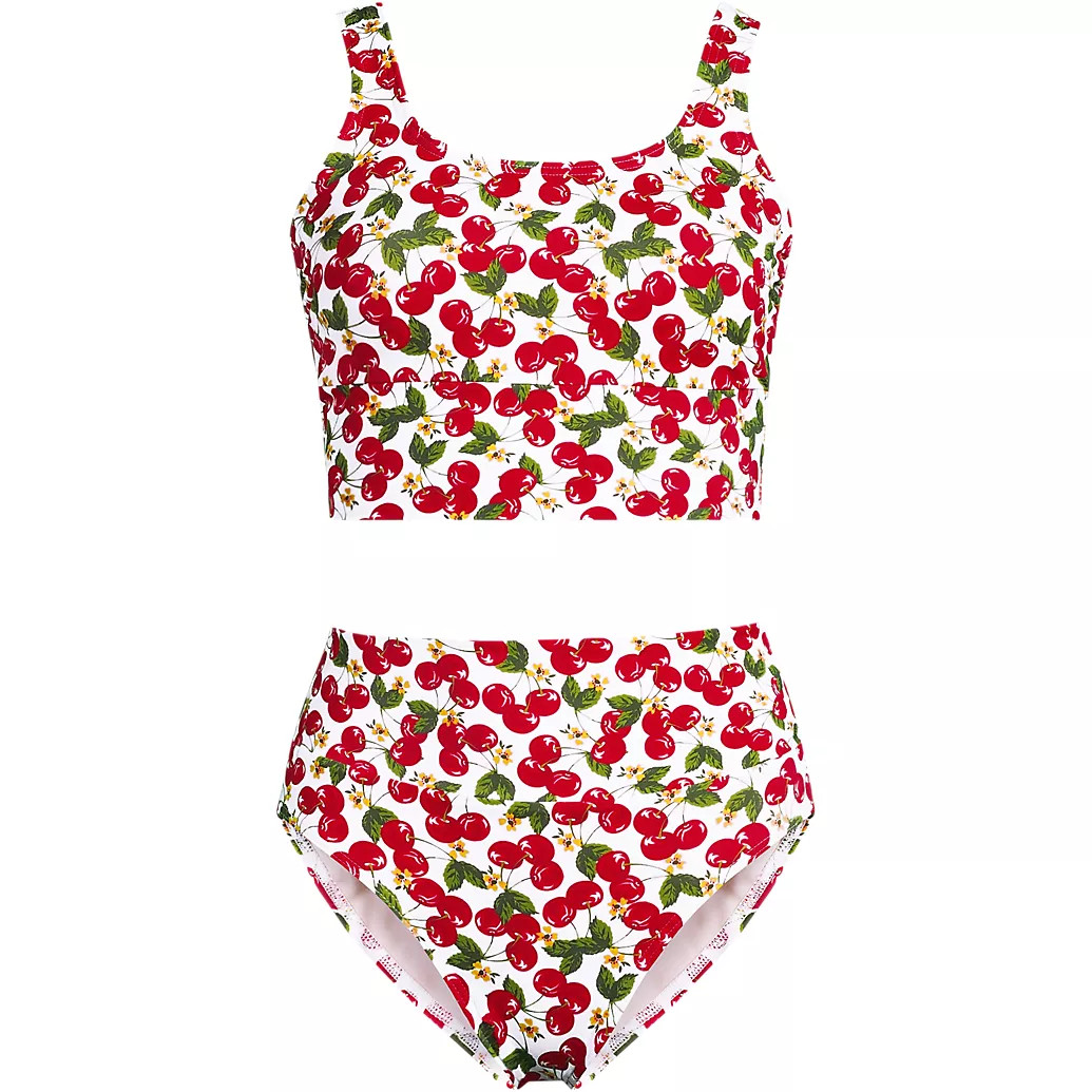 Women's Tugless Midkini Top and High Waisted Bottom Swimsuit Set | Lands' End (US)