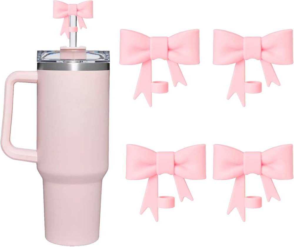 4Pcs Pink Straw Cover for Stanley, Straw Covers Cap, 10mm Silicone Straw Toppers for Tumblers, Bow Cup Accessories for Stanley 30&40Oz | Amazon (US)