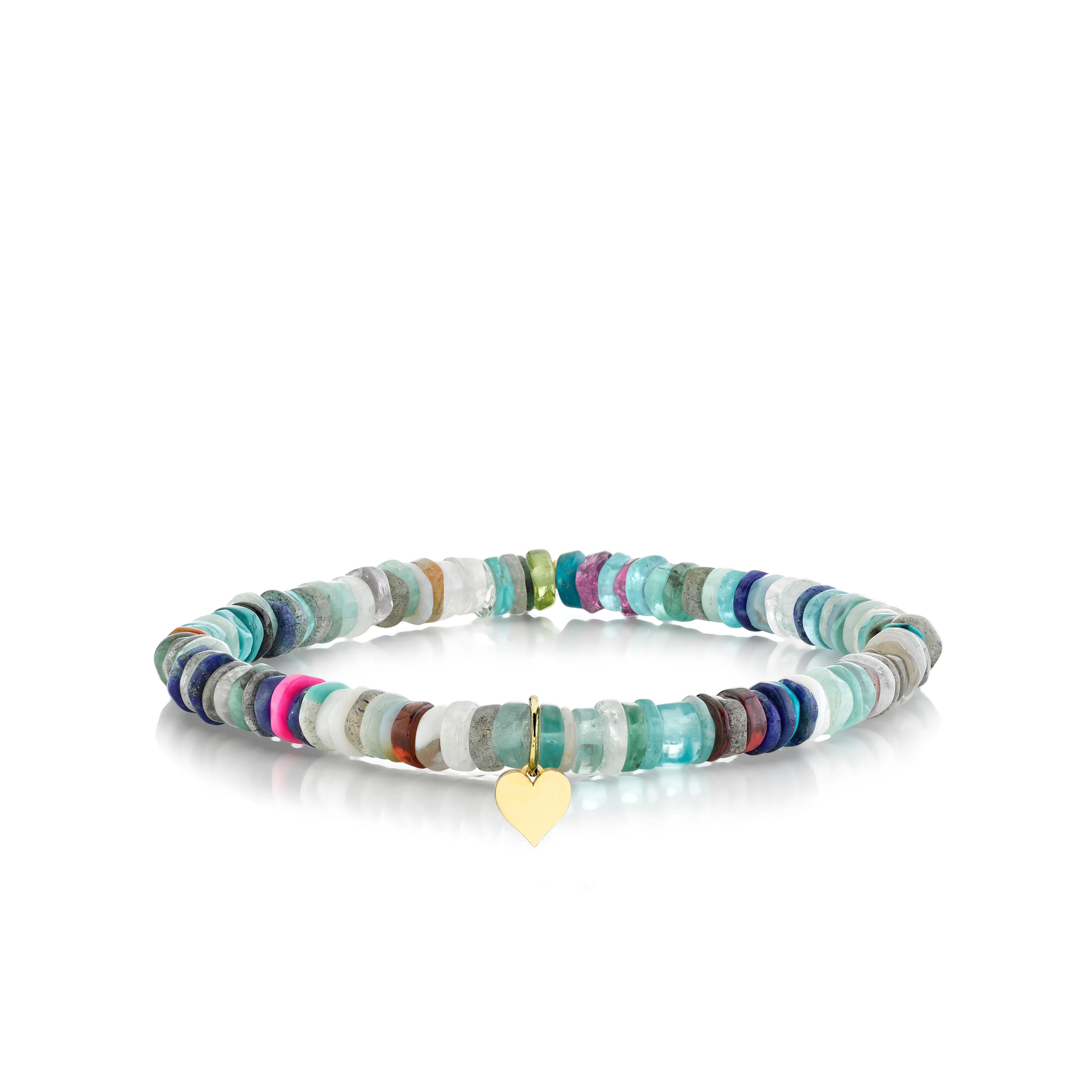 Pure Gold Tiny Heart on Rainbow Heishi | Sydney Evan