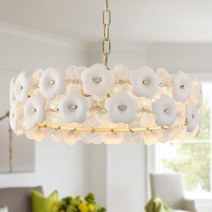 Modern Flower Elegant Glass Chandelier 20" Luxury 6 Lights Gold Chandelier Light Fixture for Livi... | Amazon (US)