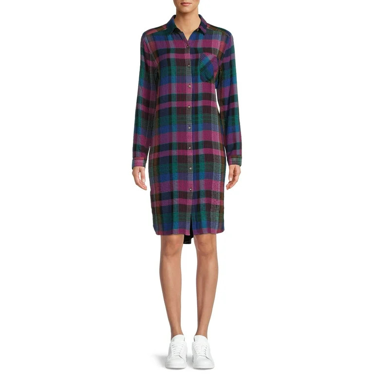 Beachlunchlounge Missy Ariana Midi Length Shirt Dress With Button Down Front Closure And Long Sle... | Walmart (US)