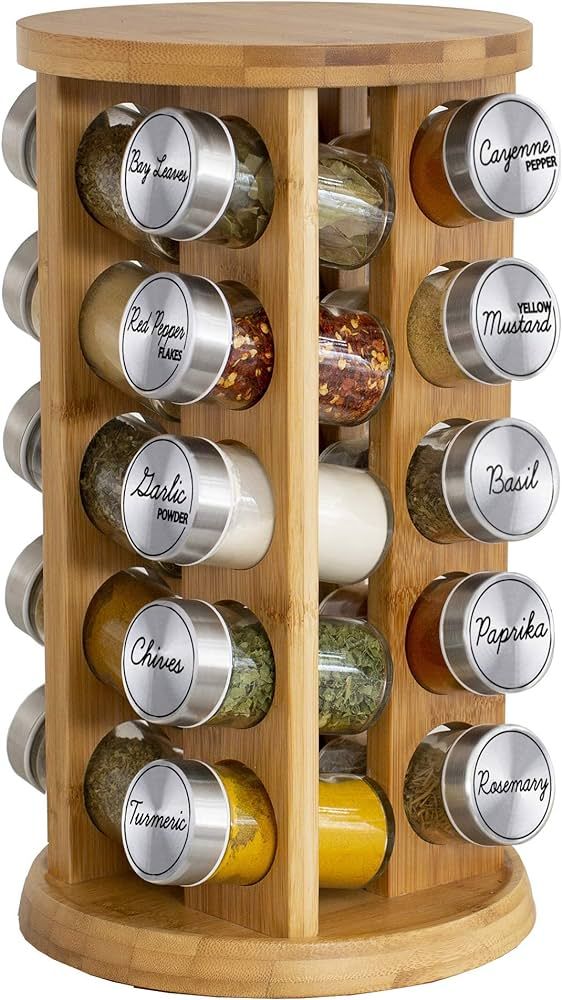 Orii 20 Jar Bamboo Spice Rack with Spices Included - Rotating Tower Organizer for Kitchen Spices ... | Amazon (US)