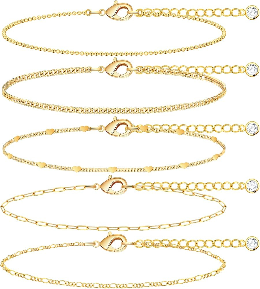 Gold Bracelets Set for Women Stack, Dainty Thick Bracelets Stack for Women Trendy, Simple Thin Go... | Amazon (US)
