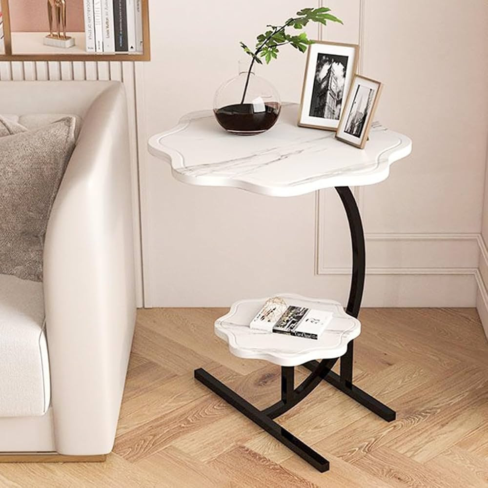 2 Layers Flower Shape Marble Texture Small C-Shaped Table, End Table for Sofa, Bedside Table for ... | Amazon (US)