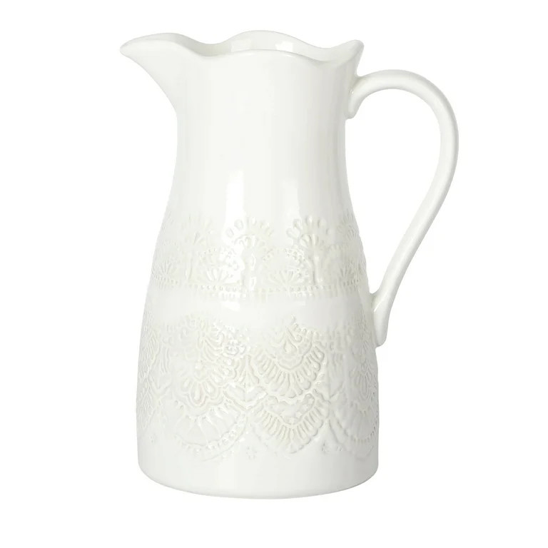 The Pioneer Woman Vintage Lace Linen 9-inch Ceramic Pitcher - Walmart.com | Walmart (US)