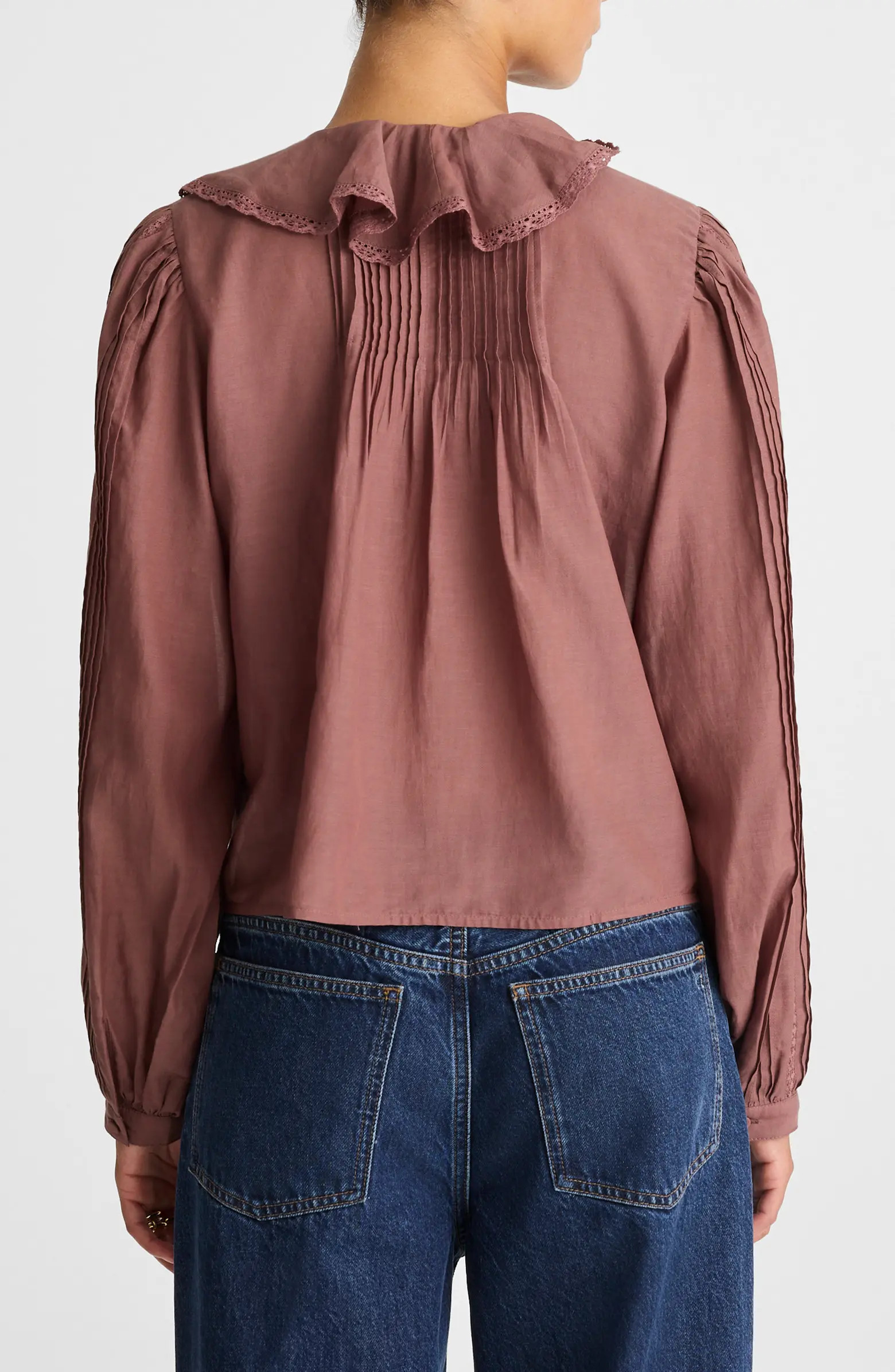 Lace Insert Ruffle Pintuck Long Sleeve Top | Nordstrom