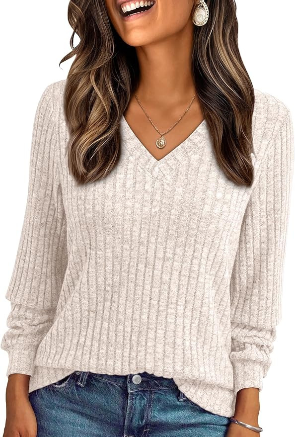 AUTOMET Womens V Neck Long Sleeve Shirts Fall Tops 2026 Lightweight Sweater | Dressy Casual Blous... | Amazon (US)