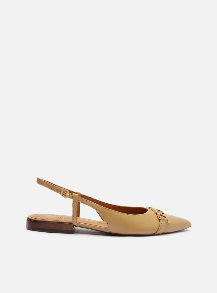 Sapatilha Nude Arezzo Couro Bico Fino Slingback Metal | ZZ Mall (BR)