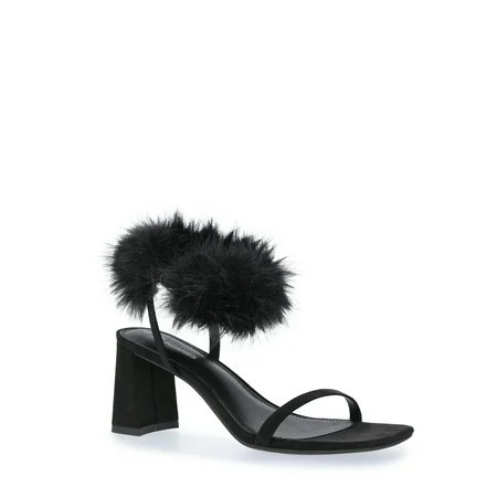 No Boundaries Women's Block Heel with Fur Ankle Strap | Walmart (US)