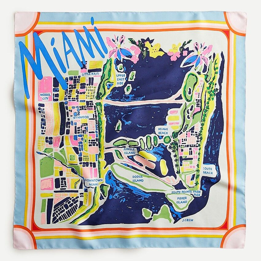 Square silk scarf in Miami map print | J.Crew US