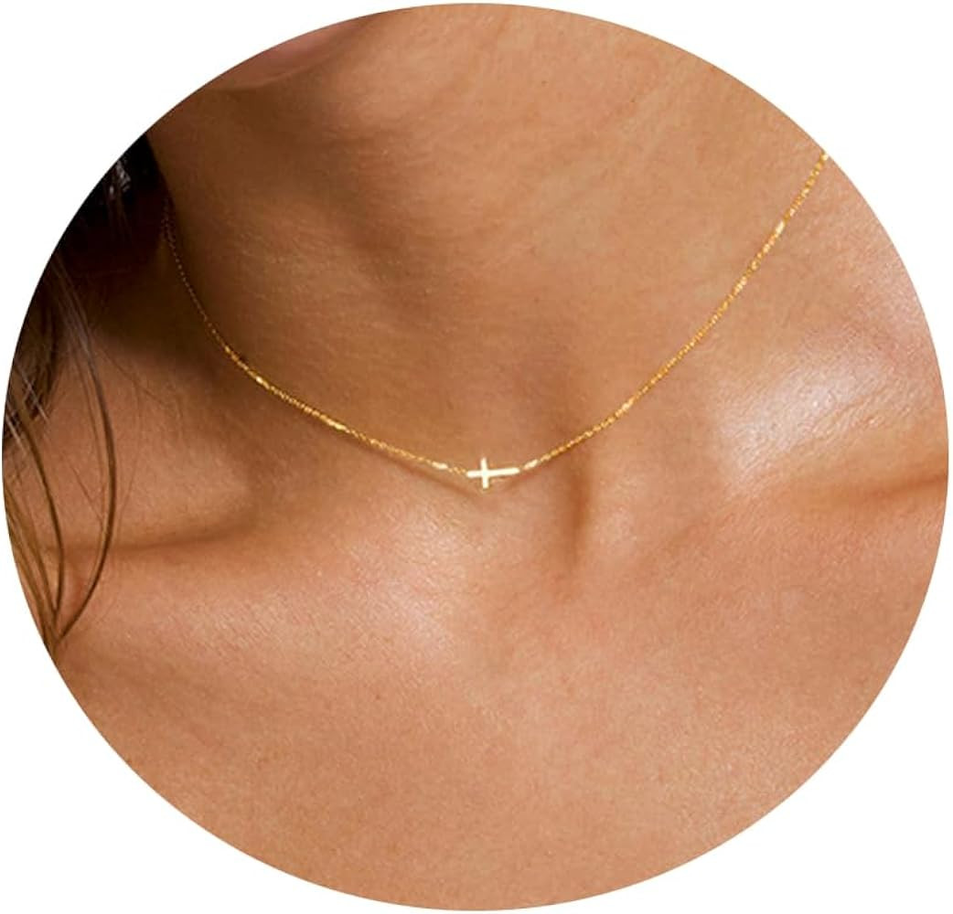 Cross Necklace for Women, 14K Real Gold Plated Tiny Small Cross Necklace Simple Dainty Cross Pend... | Amazon (US)