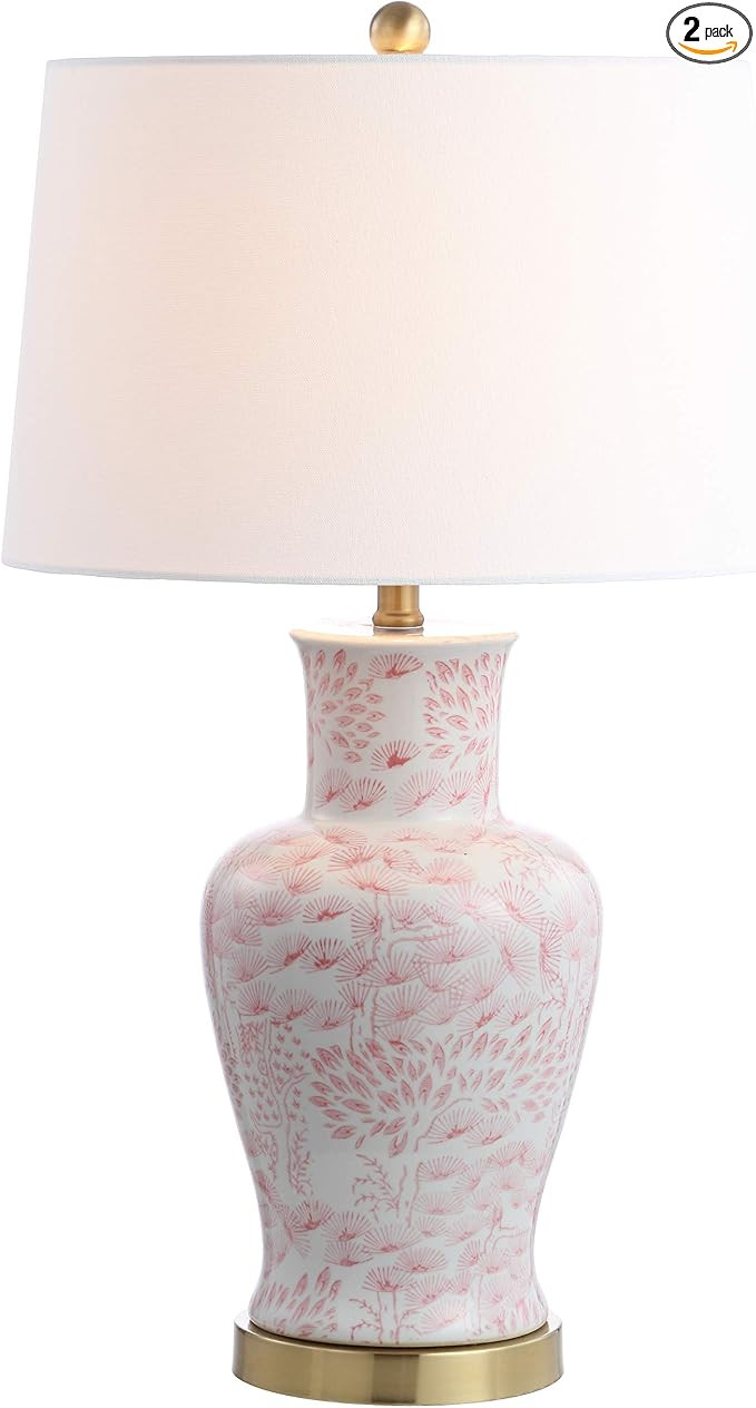 SAFAVIEH Lighting Collection – Calli Set of 2 Pink & White Chinoiserie Ceramic Table Lamps with... | Amazon (US)