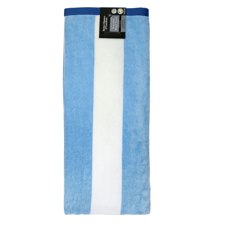 Better Homes & Gardens Oversized Reversible Cotton Blend Blue Cabana Striped Beach Towel, 38” x... | Walmart (US)