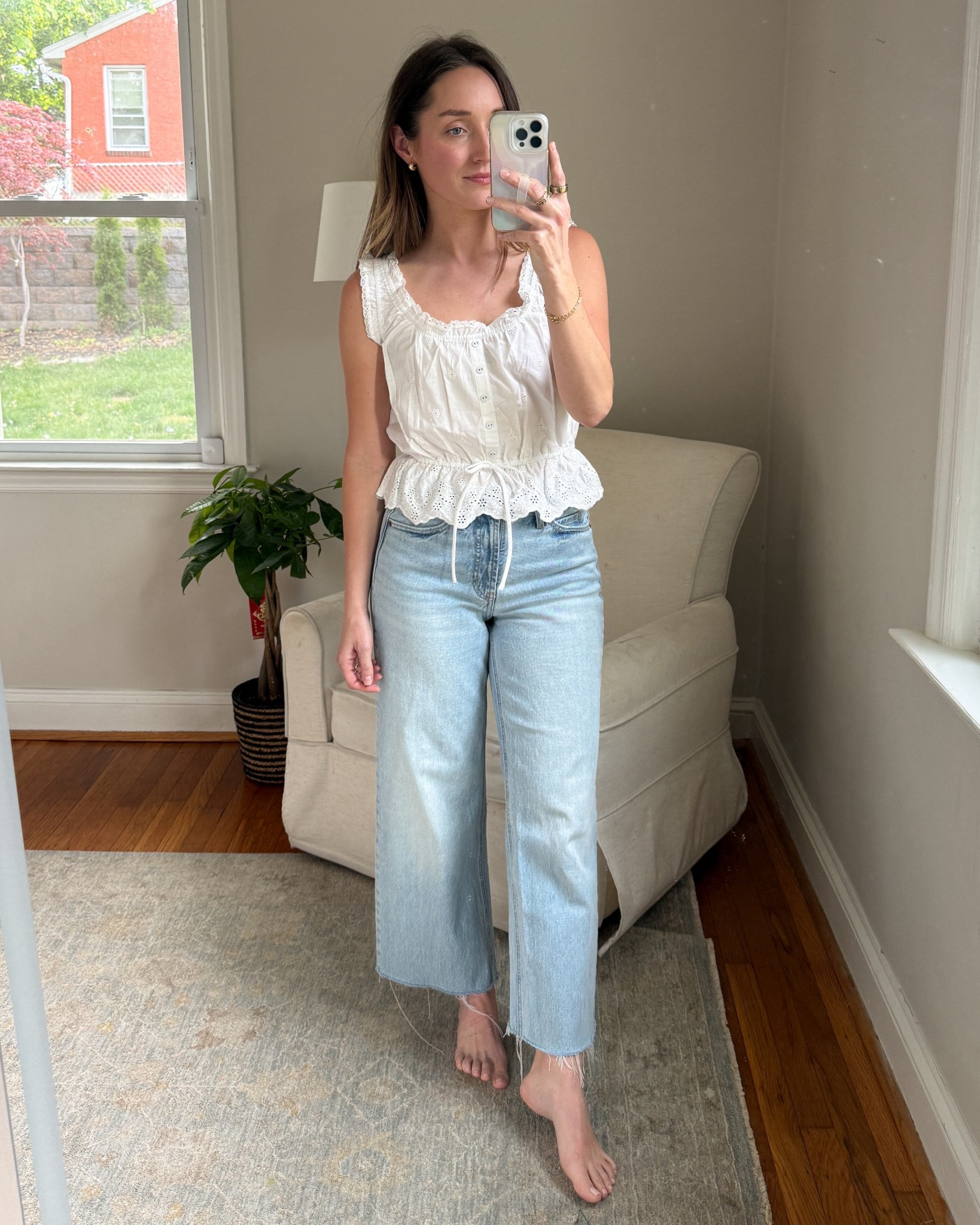 XS top and 0 bottom. 

These jeans are currently 50% off! 