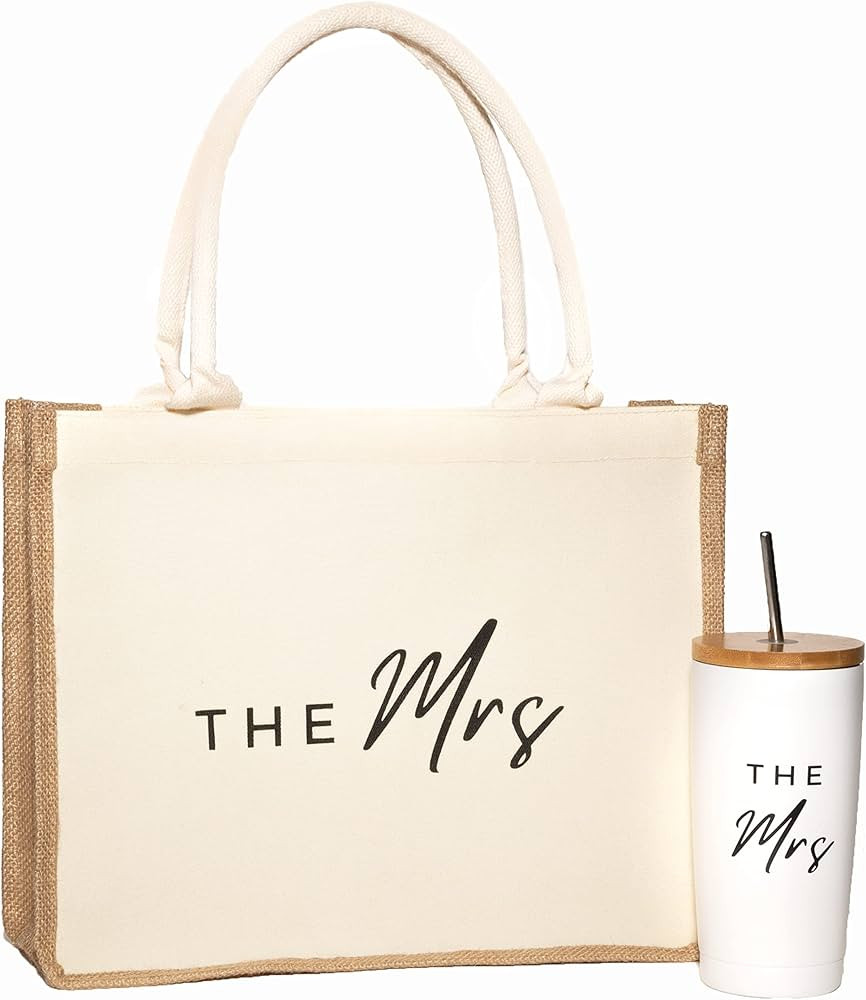 BACHES TO BRIDES The Mrs Tumbler & Tote Bag gift set- Stainless Steel Wine Tumbler w/Lid & Straw-... | Amazon (US)