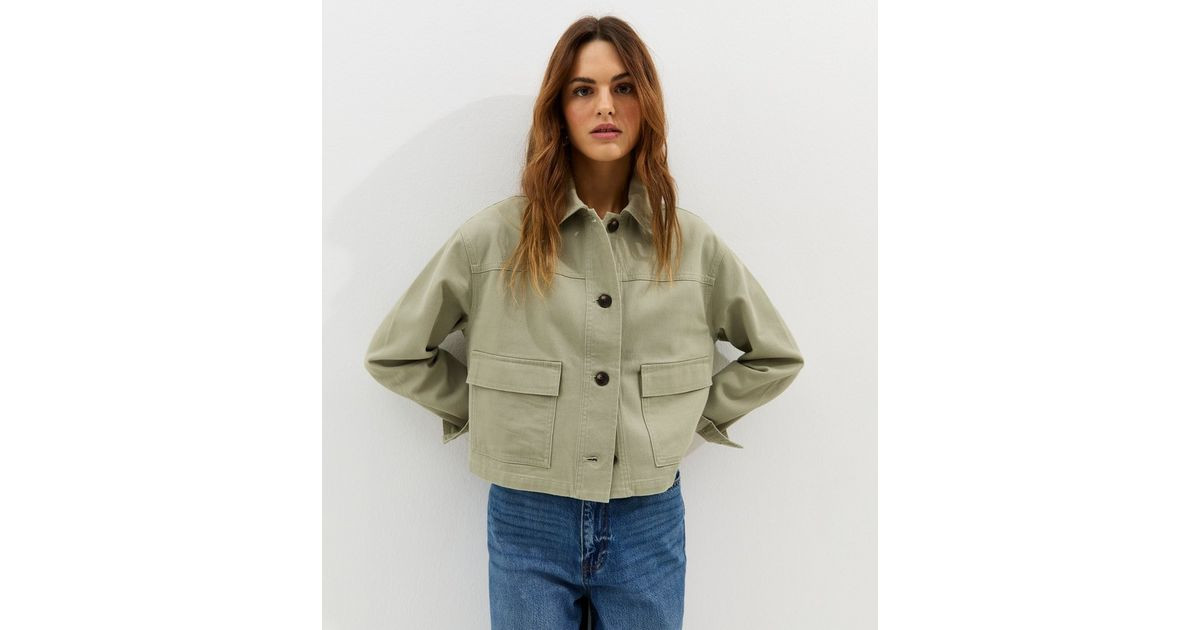 Light Khaki Flap Pocket Cotton Shacket | New Look | New Look (UK)