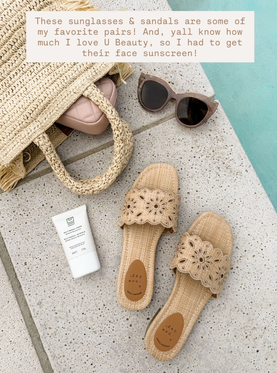 Love these sandals & these sunglasses! I’ve been wearing these on repeat! And, then UBeauty is probably my favorite skincare line, so obviously their sunscreen for the summer is an essential!

Loverly Grey, sunscreen, sandals, sunglasses, straw bag, beach bag essentials 

#LTKSeasonal #LTKBeauty