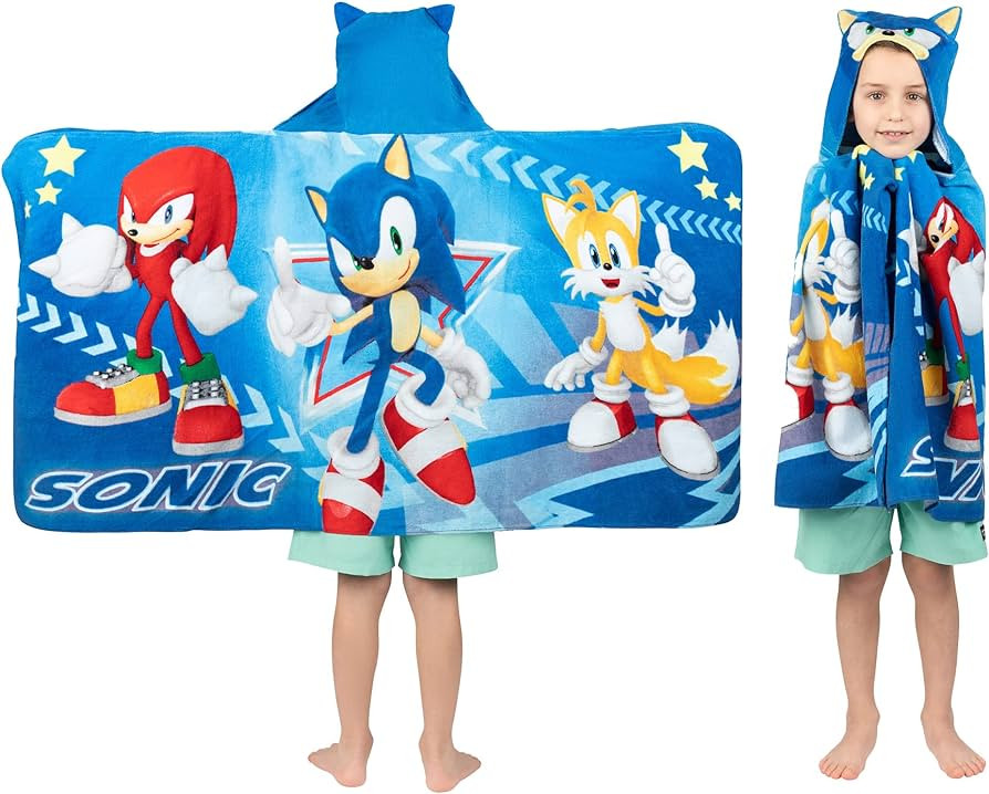 Sonic The Hedgehog, Anime, Bath/Pool/Beach Soft Cotton Terry Hooded Towel Wrap, 24 in x 50 in, By... | Amazon (US)
