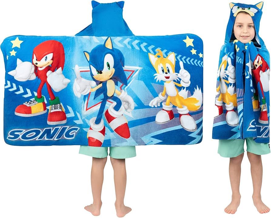Sonic The Hedgehog, Anime, Bath/Pool/Beach Soft Cotton Terry Hooded Towel Wrap, 24 in x 50 in, By... | Amazon (US)