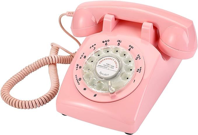 Yopay Pink Retro Old Fashioned Rotary Dial Telephone, Vintage Mechanical Ringer Phone Landline De... | Amazon (US)