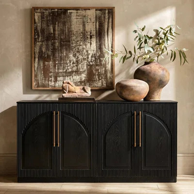 62” Modern Arched Fluted Ash Veneer Cabinet – Sideboard & Media Console With Brass Handles | Wayfair North America