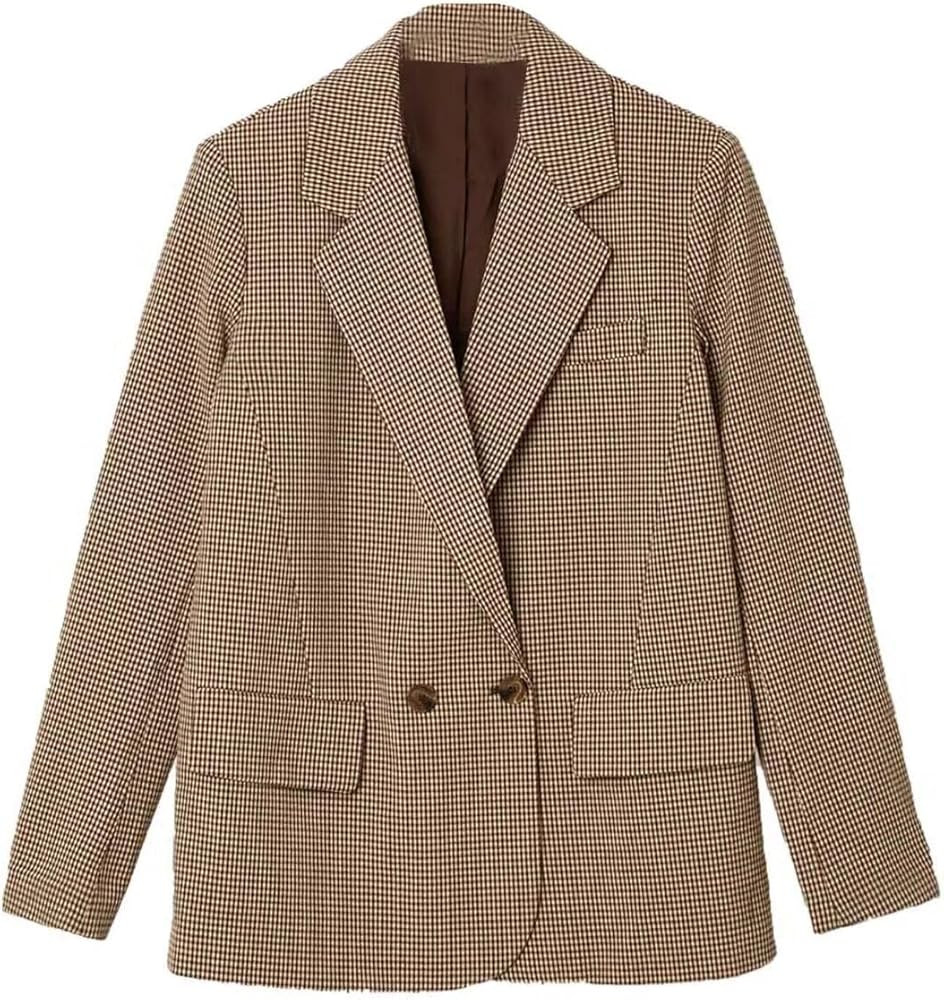 Women's Notch Lapel Boyfriend Blazer Houndstooth Suit Jacket Double Breasted Coat | Amazon (US)