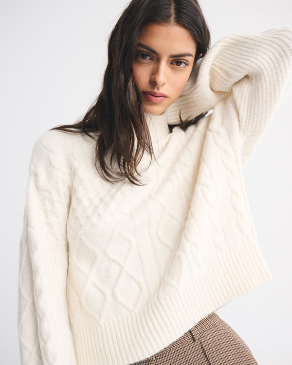 Women's Easy Cable-Knit Mockneck Sweater | Women's Tops | Abercrombie.com | Abercrombie & Fitch (US)