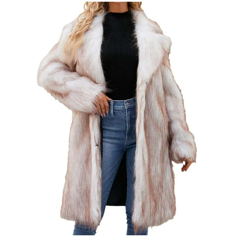 Elainilye Fashion Long Winter Coats for Women Ladies Warm Faux Furry Long Coat Jacket Winter Soli... | Walmart (US)