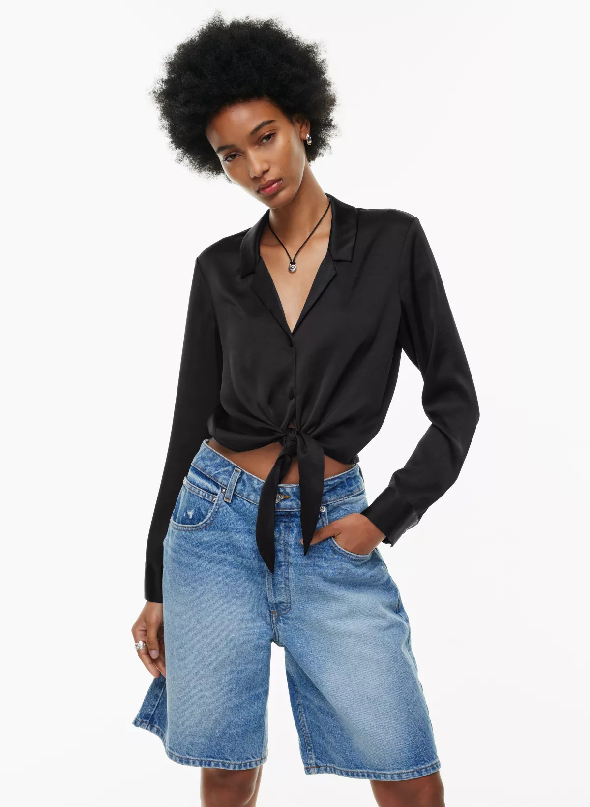 TIE-FRONT SATIN BLOUSE | Aritzia