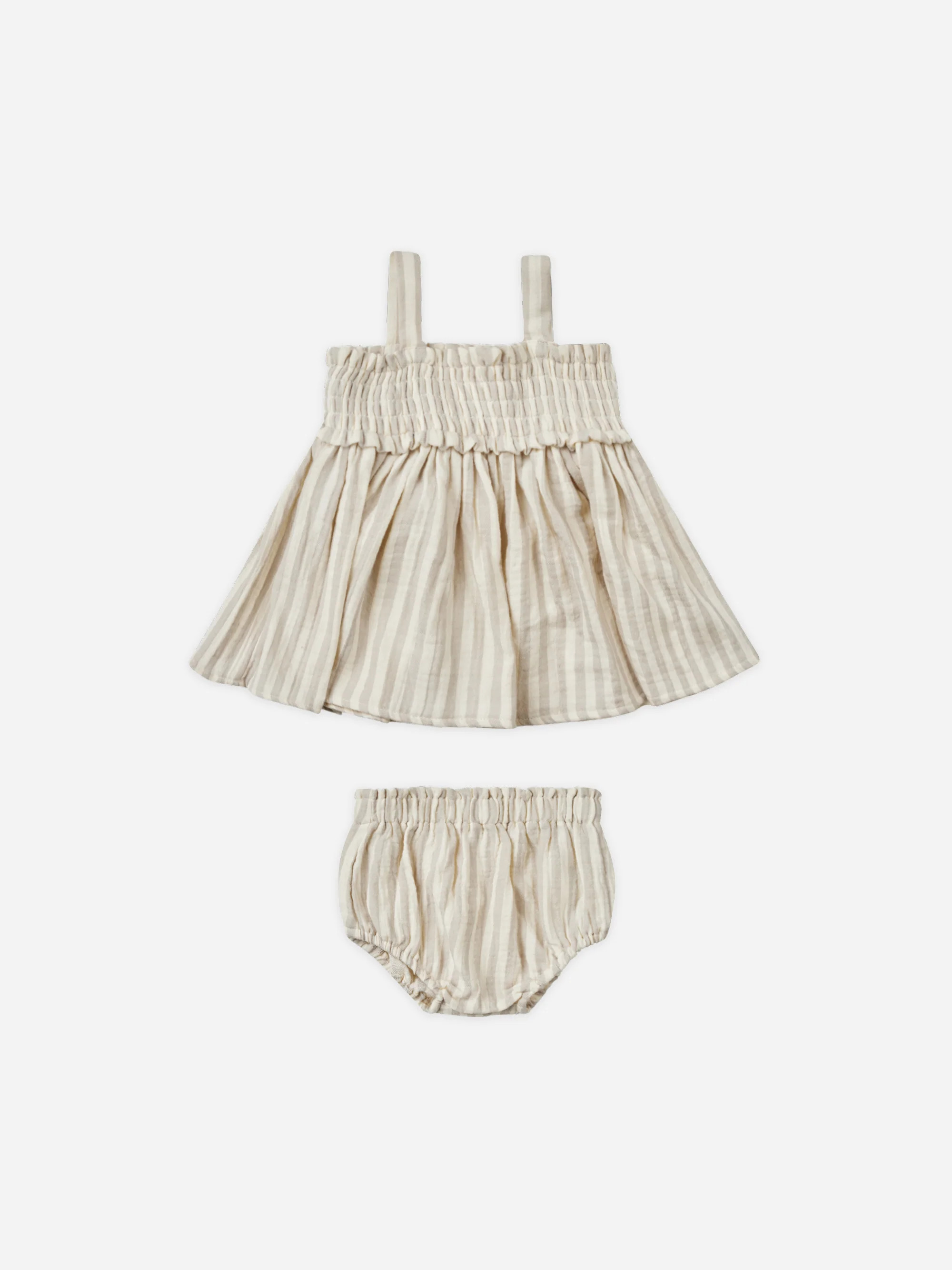 Mae Smocked Top + Bloomer Set || Ash Stripe | Rylee + Cru