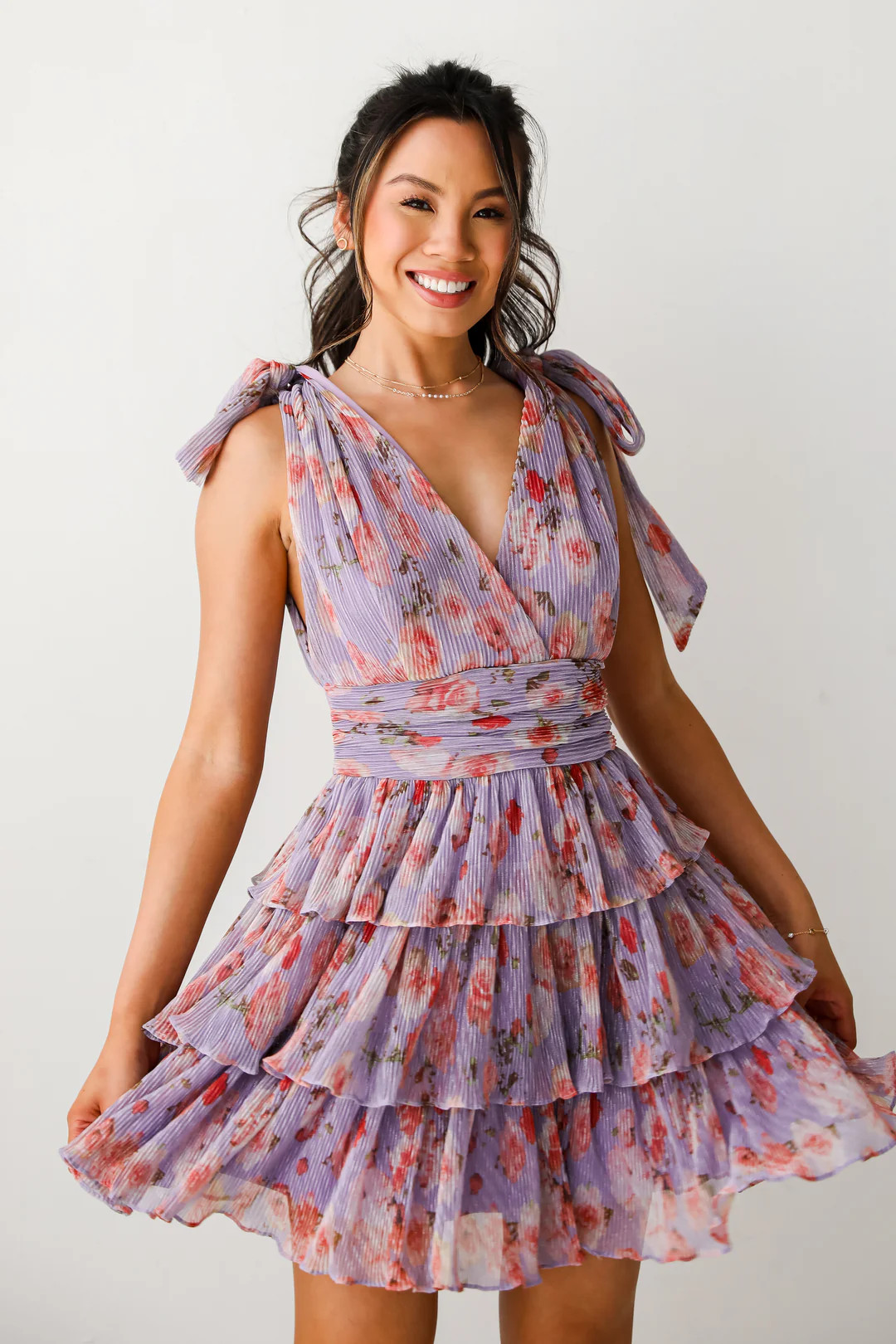 Truest Romance Purple Plisse Floral Tiered Mini Dress | Dress Up