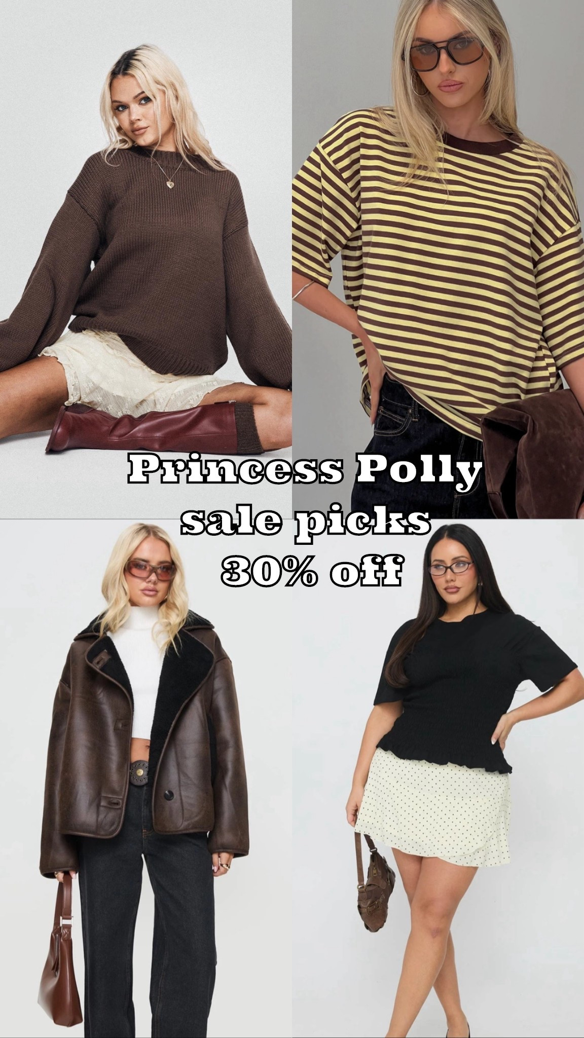 Use code VIP30 sitewide! I’m having a major crush on the color deep brown, these are some cute finds I might just have to pick up during the Princess Polly sale!! 

#LTKStyleTip #LTKSeasonal #LTKSaleAlert