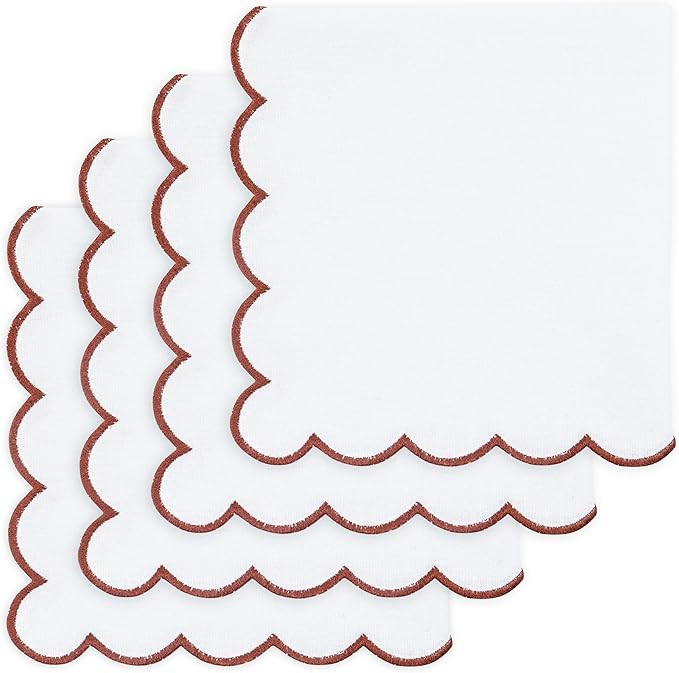 PurpleEssences Rust Scalloped Embroidery Cloth Napkins Christmas Holiday Winter Table Decor 100% ... | Amazon (US)